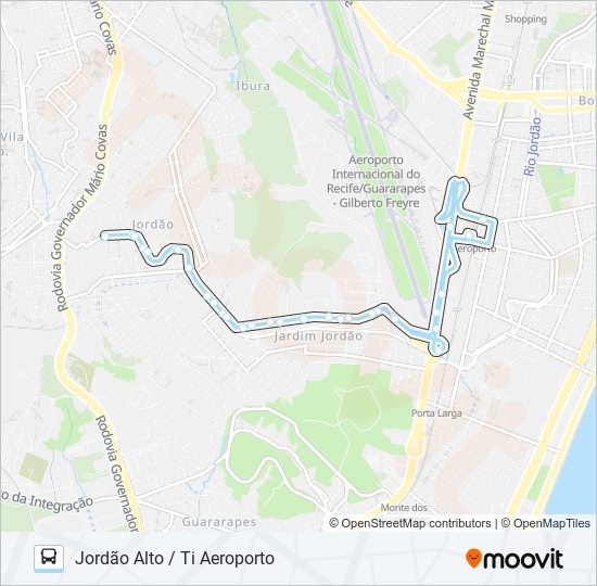 Mapa da linha 153 JORDÃO ALTO / TI AEROPORTO de ônibus