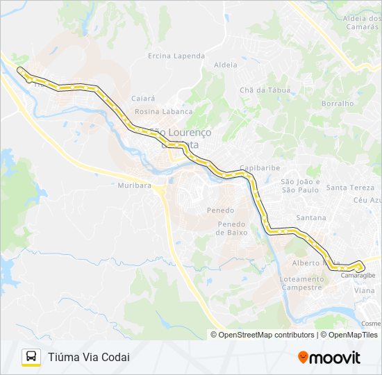 Mapa da linha 2493 TIÚMA / TI CAMARAGIBE de ônibus