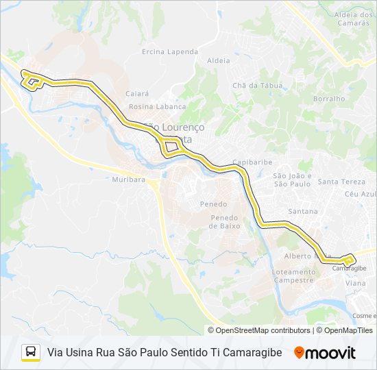 Mapa da linha 2493 TIÚMA / TI CAMARAGIBE de ônibus