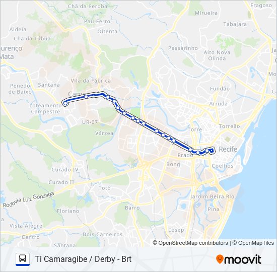 Mapa da linha 2480 TI CAMARAGIBE / DERBY - BRT de ônibus