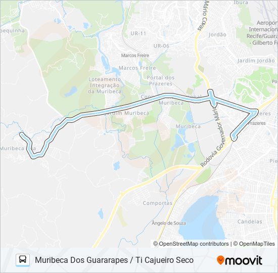 Mapa da linha 165 MURIBECA DOS GUARARAPES / TI CAJUEIRO SECO de ônibus