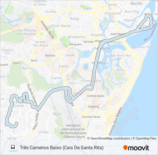 Mapa da linha 4123 TRÊS CARNEIROS BAIXO (CAIS DE SANTA RITA) de ônibus