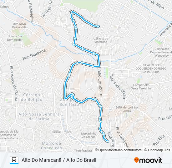 Mapa da linha C118 ALTO DO MARACANÃ / ALTO DO BRASIL de ônibus