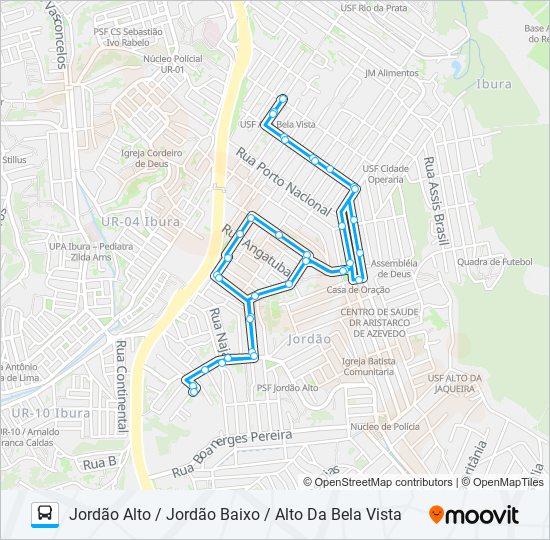 Mapa da linha C305 JORDÃO ALTO / JORDÃO BAIXO / ALTO DA BELA VISTA de ônibus