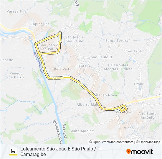Mapa da linha 2483 LOTEAMENTO SÃO JOÃO E SÃO PAULO / TI CAMARAGIBE de ônibus