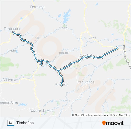 Mapa da linha 028 GOIANA - TIMBAÚBA de ônibus