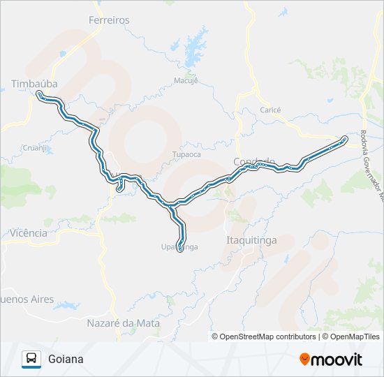Mapa da linha 028 GOIANA - TIMBAÚBA de ônibus