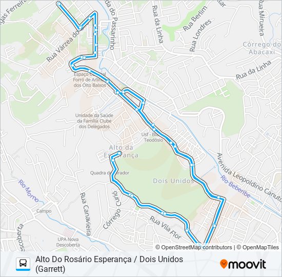 C114 ALTO DO ROSÁRIO ESPERANÇA / DOIS UNIDOS (GARRETT) bus Line Map