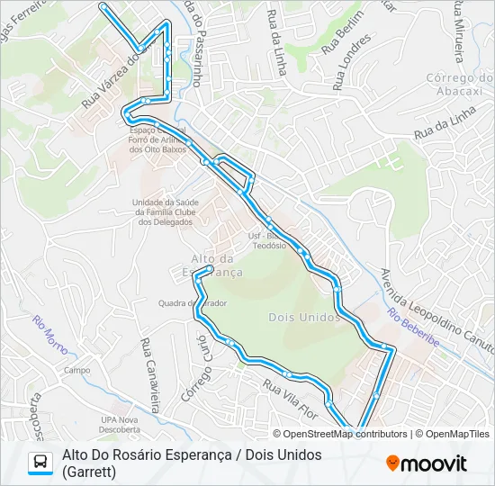 C114 ALTO DO ROSÁRIO ESPERANÇA / DOIS UNIDOS (GARRETT) Bus Line Map