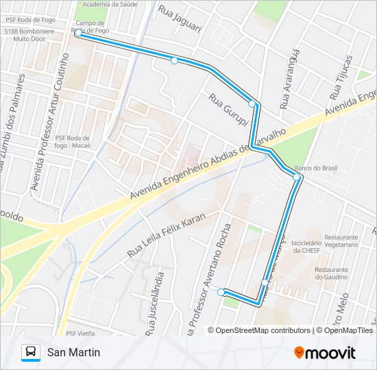 Mapa da linha C301A RODA DE FOGO / SAN MARTIN de ônibus