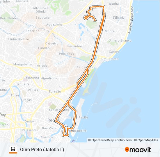 Mapa da linha 1926 OURO PRETO (JATOBÁ II) de ônibus