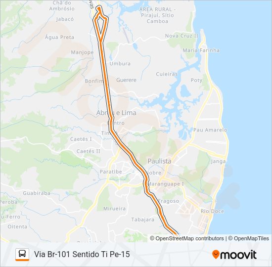 Mapa da linha 1963 TI PE-15 / TI IGARASSU (SÍTIO HISTÓRICO) de ônibus