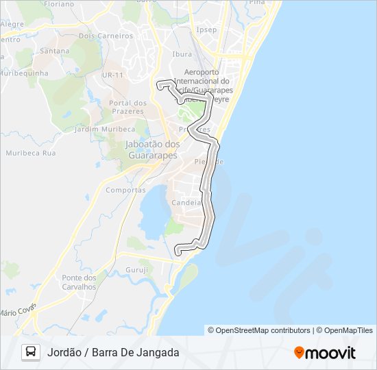 Mapa da linha J101 JORDÃO / BARRA DE JANGADA de ônibus