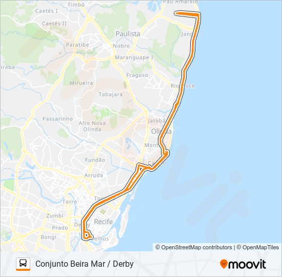 Mapa da linha 1982 CONJUNTO BEIRA MAR / DERBY de ônibus