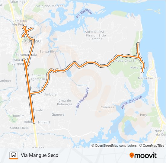 Mapa da linha 1904 IGARASSU / NOVA CRUZ de ônibus