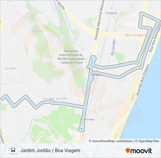 Mapa da linha 150 JARDIM JORDÃO / BOA VIAGEM de ônibus