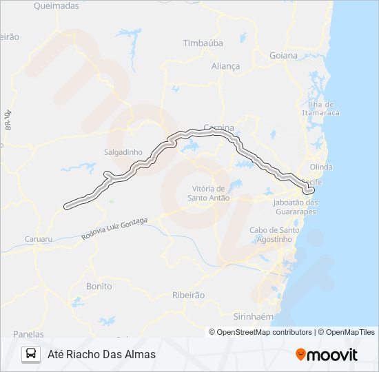 Mapa da linha 08010 RECIFE - AMEIXAS de ônibus