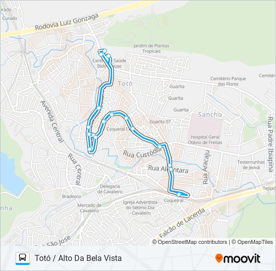 Mapa da linha C203 TOTÓ / ALTO DA BELA VISTA de ônibus