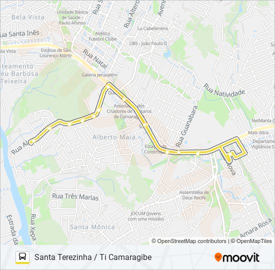 Mapa da linha 2477 SANTA TEREZINHA / TI CAMARAGIBE de ônibus
