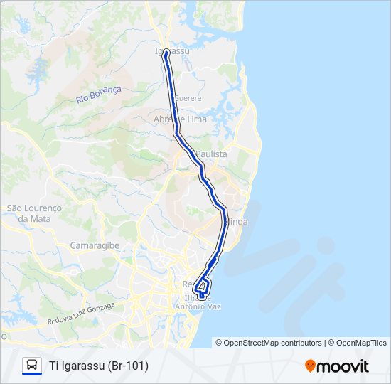 Mapa da linha 1946 TI IGARASSU (BR-101) - BRT de ônibus