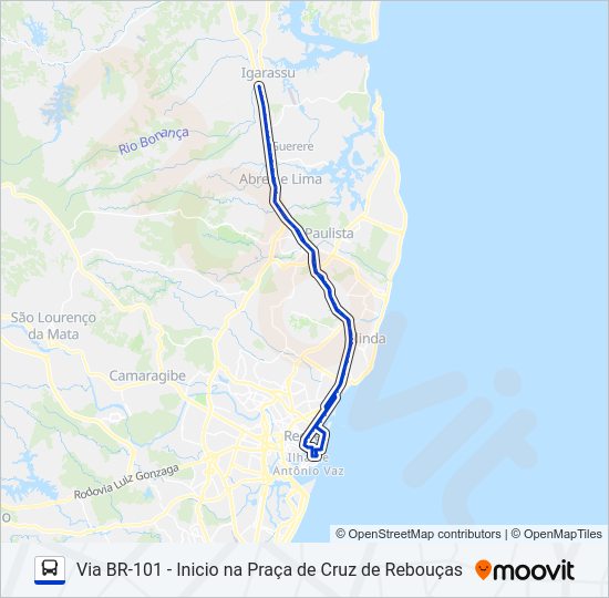 Mapa da linha 1946 TI IGARASSU (BR-101) - BRT de ônibus