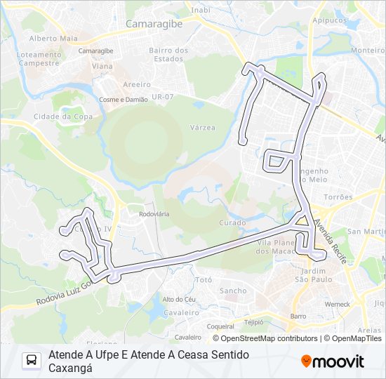 Mapa da linha 303 CAXANGÁ / CURADO II (BR-232) de ônibus