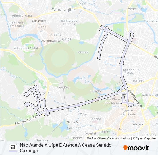 Mapa da linha 303 CAXANGÁ / CURADO II (BR-232) de ônibus