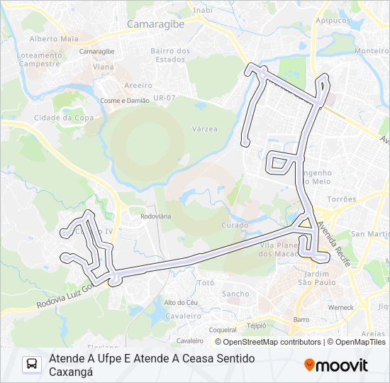 Mapa da linha 303 CAXANGÁ / CURADO II (BR-232) de ônibus