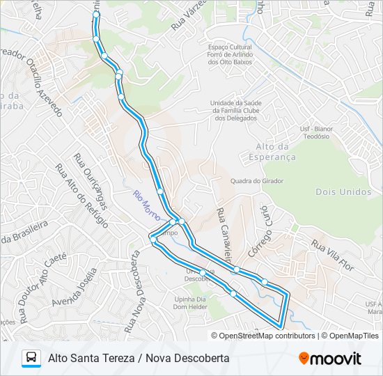 Mapa da linha C116 ALTO SANTA TEREZA / NOVA DESCOBERTA de ônibus