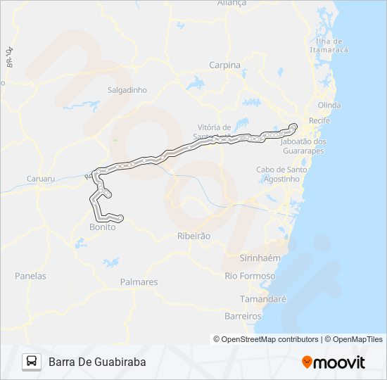 Mapa da linha 802 BARRA GUABIRABA - RECIFE de ônibus