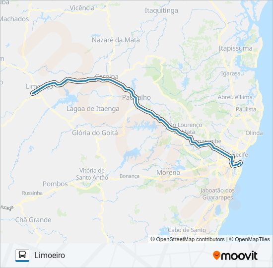 Mapa da linha 025 RECIFE - LIMOEIRO de ônibus