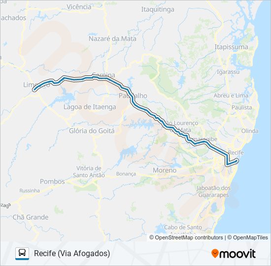 Mapa da linha 025 RECIFE - LIMOEIRO de ônibus