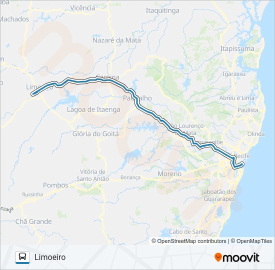 Mapa da linha 025 RECIFE - LIMOEIRO de ônibus