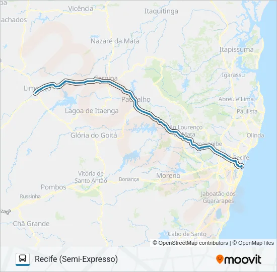 025 RECIFE - LIMOEIRO Bus Line Map