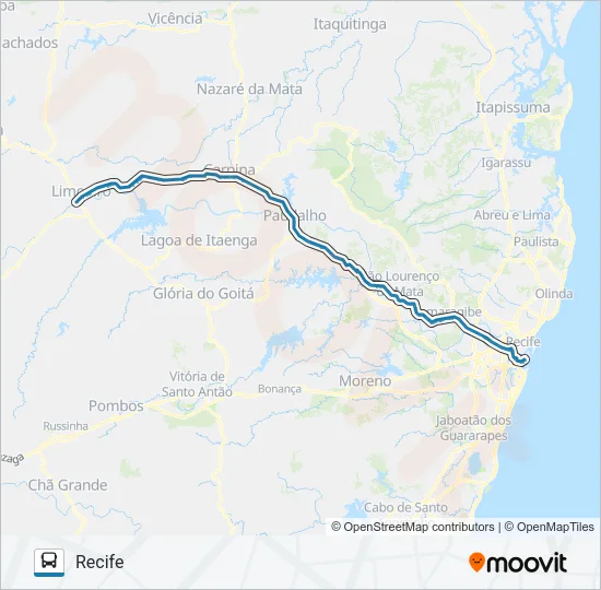 025 RECIFE - LIMOEIRO Bus Line Map