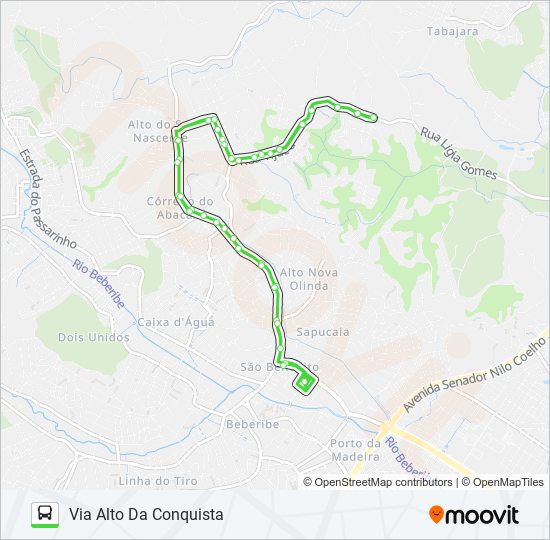 Mapa da linha 842 ÁGUAS COMPRIDAS / TI XAMBÁ de ônibus