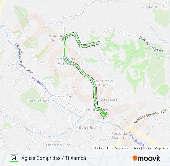 Mapa da linha 842 ÁGUAS COMPRIDAS / TI XAMBÁ de ônibus