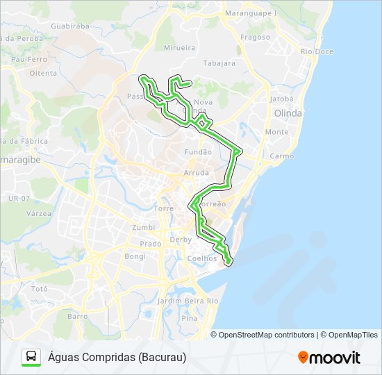 Mapa da linha 846 ÁGUAS COMPRIDAS (BACURAU) de ônibus