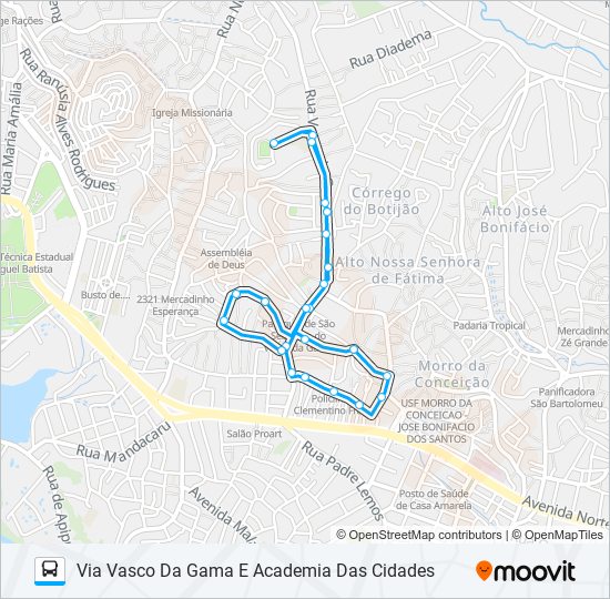 Mapa da linha C109 ALTO ESPERANÇA / ALTO DA FAVELA de ônibus