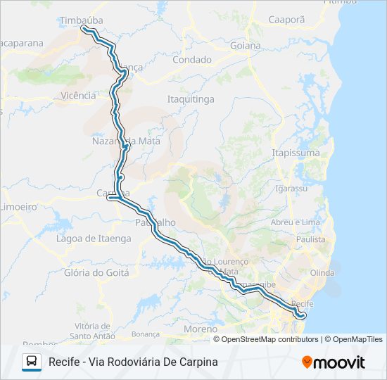 Mapa da linha 051 RECIFE - TIMBAÚBA de ônibus