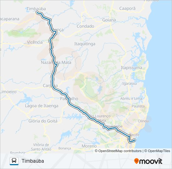 Mapa da linha 051 RECIFE - TIMBAÚBA de ônibus
