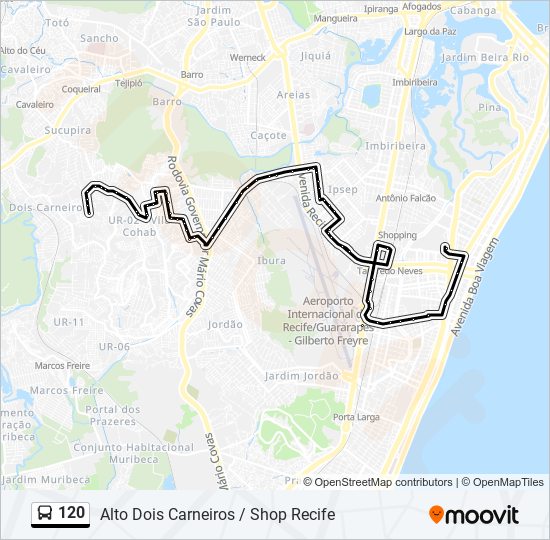 Mapa da linha 120 de ônibus