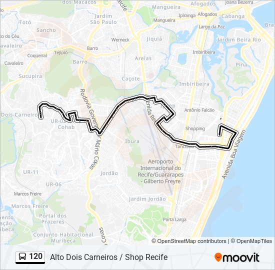 Mapa da linha 120 de ônibus