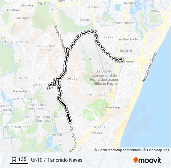 Mapa da linha 135 de ônibus