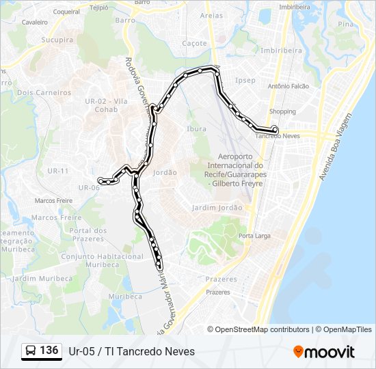 Mapa da linha 136 de ônibus