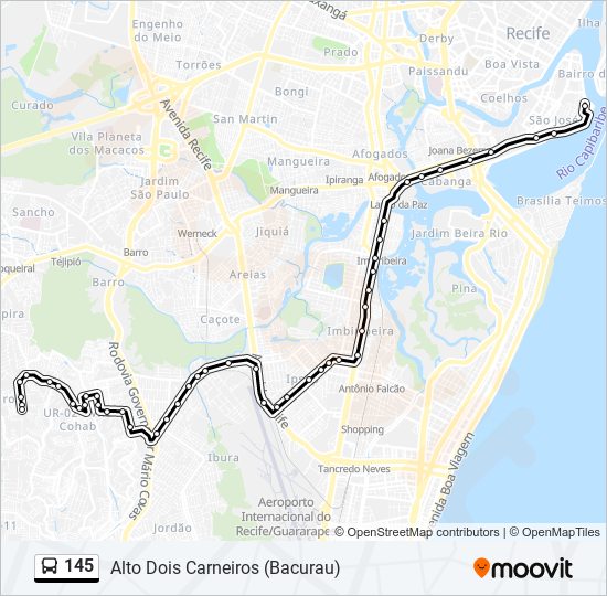 Mapa da linha 145 de ônibus