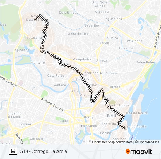 Mapa da linha 513 CÓRREGO DA AREIA de ônibus