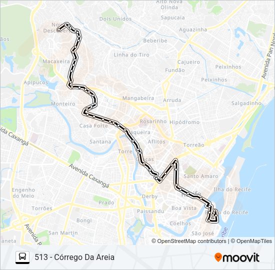 Mapa da linha 513 CÓRREGO DA AREIA de ônibus