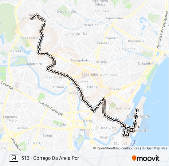 Mapa da linha 513 CÓRREGO DA AREIA de ônibus
