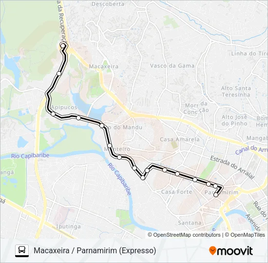 520 MACAXEIRA / PARNAMIRIM Bus Line Map